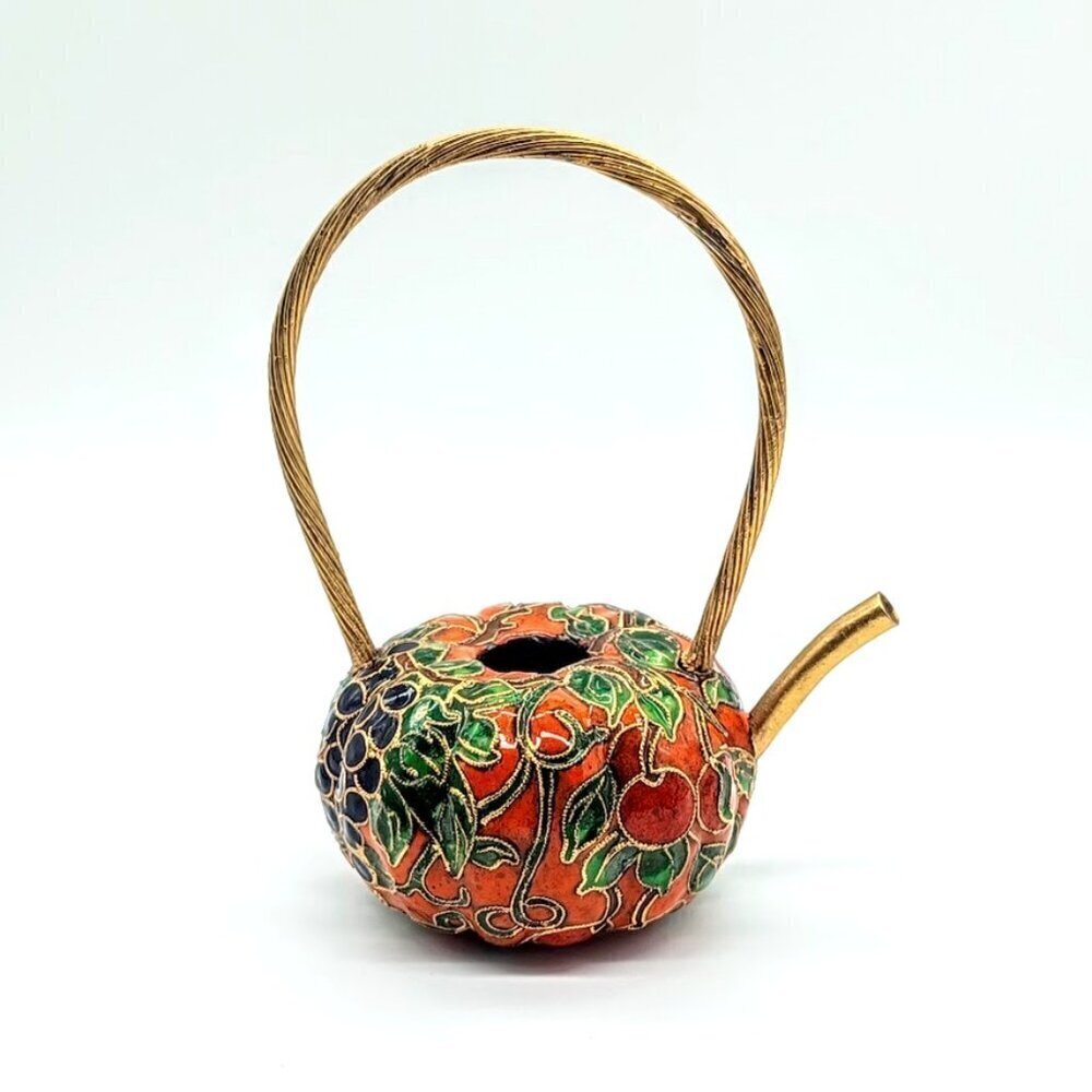 Vintage Cloisonne Orange Pumpkin Fruit Mini Teapot